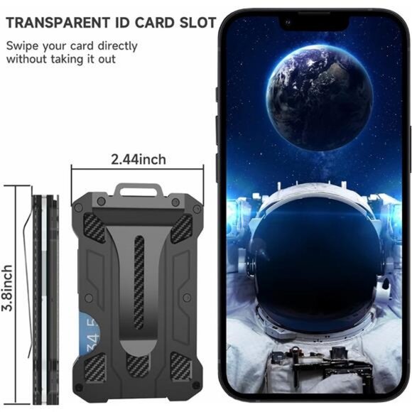Minimalist Wallet Slim Metal w/ Money Clip Slip-Out Silicone Transparent Window - Picture 3 of 7